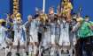 Argentina team celebrating after Jr Hockey World Cup Final